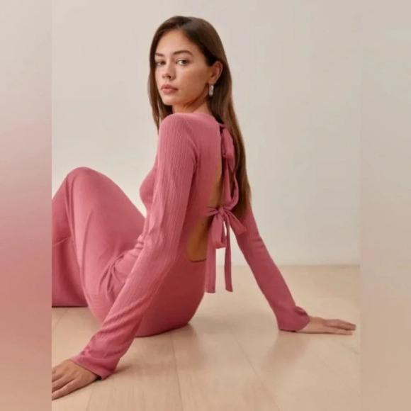 Reformation Dusty Rose Rust Benedict Sweater Ribbed Midi Maxi Dress Size XL - Picture 3 of 10